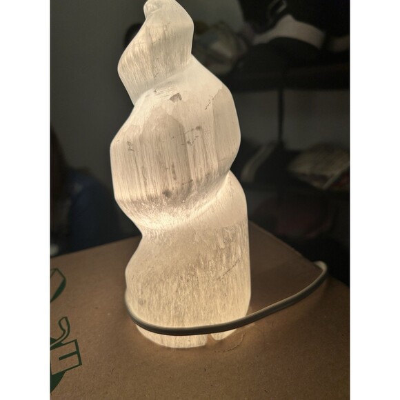Selenite Crystal Spiral Unicorn Horn Crystal Lamp WORKS 7-8 Inch - Picture 4 of 7